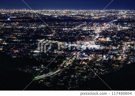 Night view from Gifu Castle tower, Gifu city (towards Nagoya) 117480604