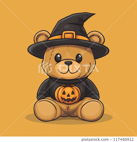 Teddy bear with Halloween costume , flat illustration 117480912