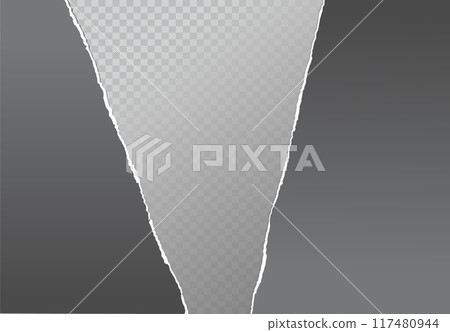 Realistic ripped white paper sheets isolated on transparent background. Torn blank pages with uneven texture. Vector 117480944