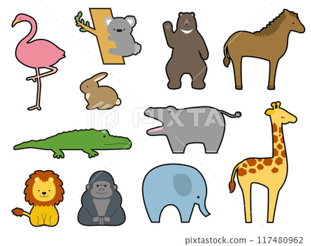 動物園裡可愛動物的插圖集,有線條 動物園裡可愛動物的插圖集,有線條 117480962