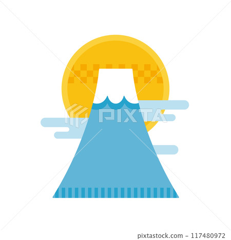Deformed, simple Japanese-style illustration of Mt. Fuji and sunrise 117480972
