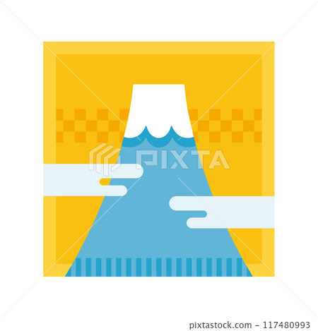Simple illustration material of Mt. Fuji and clouds_Yellow Japanese style background 117480993