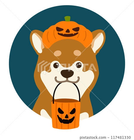 Simple and cute Halloween Shiba Inu round icon illustration 117481330