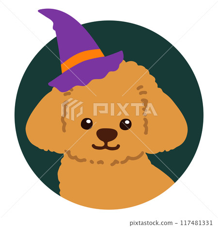 Simple and cute Halloween toy poodle round icon illustration 117481331