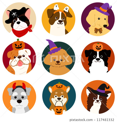 簡單可愛的萬聖節狗圓形圖示插圖集 117481332