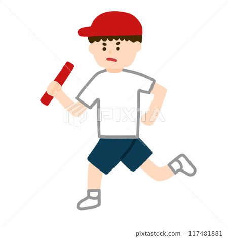 一個男孩參加接力賽的插圖 一個男孩參加接力賽的插圖 117481881
