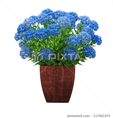 decorative flower in a pot isolate on a transparent background, 3D illustration, cg render 117481975