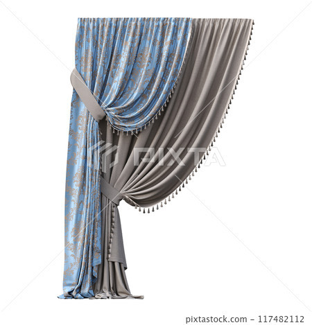 curtain isolated on a transparent background, interior decorations, 3D illustration, cg render curtain isolated on a transparent background, interior decorations, 3D illustration, cg render 117482112