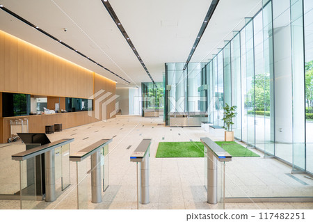Office entrance with security gate 117482251