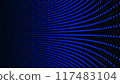 Blue light bulbs on a black background. Blue dot display. LED panel. Halogen flashing lights. Stage consecration. A flash of spotlights at a disco. Blue pixel digital computer screen. blue garland 4k	 117483104