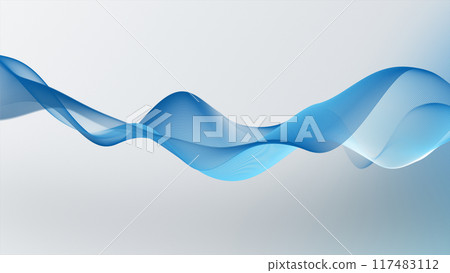 Blue wave on a white background. Vector water liquid linear shape. Blue ribbon moves smoothly. A smooth transparent plastic line flows on a light background. The wavy wiggle of the blue stripe. 117483112