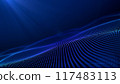 Blue wave with rays of light. tech, futuristic background. Lightweight modern template. Space concept. Glowing water flow. Digital diagonal background. 117483113
