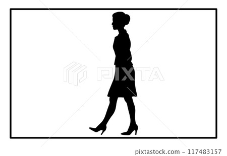 Businesswoman with her hands up silhouette, celebrating success silhouette 117483157