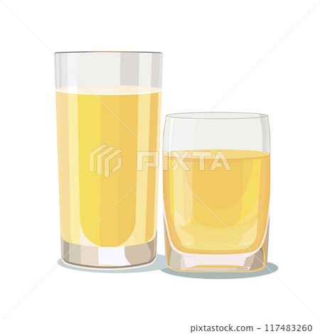 Full glasses of light yellow juice. Isolated vector summer drink for flat design 117483260