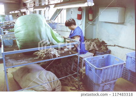 Mongolian cashmere factory in the 2000s Mongolian cashmere factory in the 2000s 117483318