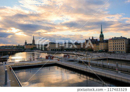 Stockholm, Sweden, Slussen cityscape at dusk Stockholm, Sweden, Slussen cityscape at dusk 117483329