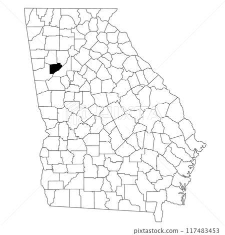 Map of Douglas County in Georgia state on white background. single County map highlighted by black colour on Georgia map. UNITED STATES, US 117483453
