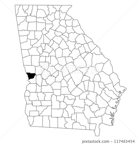 Map of muscogee County in Georgia state on white background. single County map highlighted by black colour on Georgia map. UNITED STATES, US Map of muscogee County in Georgia state on white background. single County map highlighted by black colour on Georgia map. UNITED STATES, US 117483454