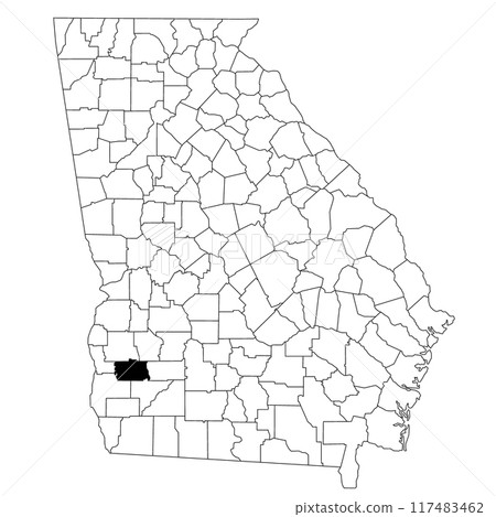 Map of Calhoun County in Georgia state on white background. single County map highlighted by black colour on Georgia map. UNITED STATES, US 117483462