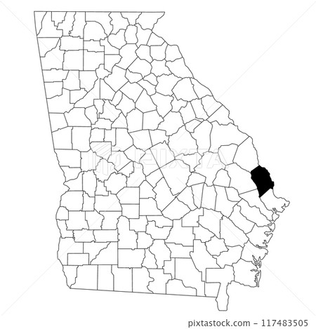 Map of effingham County in Georgia state on white background. single County map highlighted by black colour on Georgia map. UNITED STATES, US Map of effingham County in Georgia state on white background. single County map highlighted by black colour on Georgia map. UNITED STATES, US 117483505