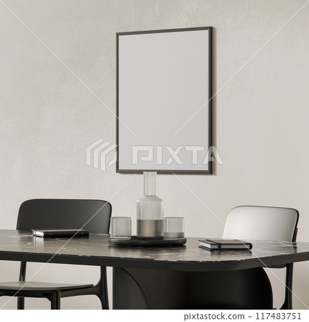 blank frame mockup in modern interior with black table set, 3d render 117483751
