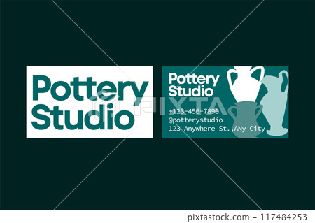 Green and White Pottery Studio Business Card Design Template 117484253