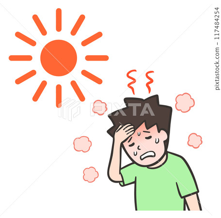 一名年輕人因酷熱出汗,中暑了 一名年輕人因酷熱出汗,中暑了 117484254