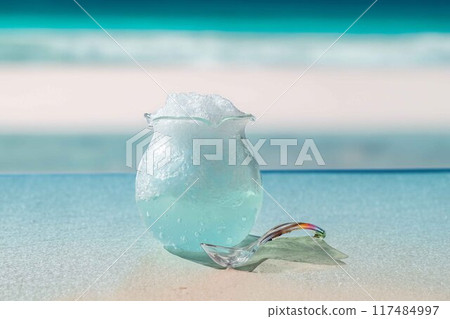 Summer shaved ice: Typical shaved ice with blue syrup 117484997