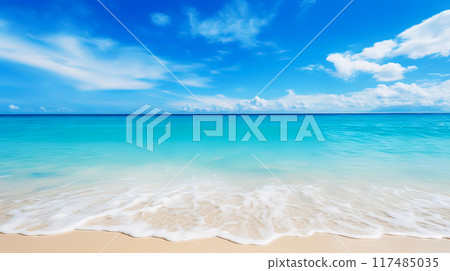 Clean turquoise sea with sand and bubbles on tropical beach under blue sky little white cloud on summer vacation holiday Clean turquoise sea with sand and bubbles on tropical beach under blue sky little white cloud on summer vacation holiday 117485035