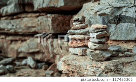 The stones are compounded into a turret on the canyon. Copy space 117485305
