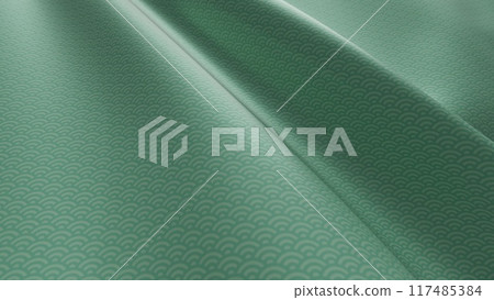 Beautiful Japanese patterned cloth, rolls of fabric, and kimono swaying in the wind 117485384