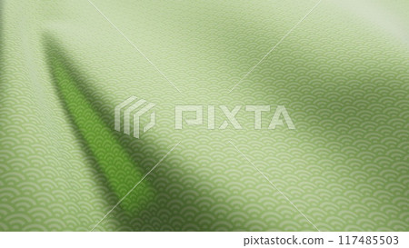 Beautiful Japanese patterned cloth, rolls of fabric, and kimono swaying in the wind 117485503