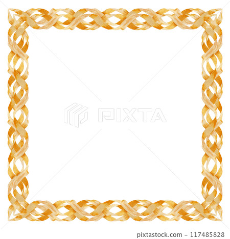 Vintage paper frame with ribbon banner for decorative texts. Watercolor illustration of a square frame isolated on a white background. Woven paper ornament with parchment texture in pastel beige color 117485828
