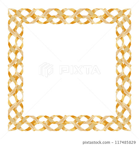 Vintage paper frame with ribbon banner for decorative texts. Watercolor illustration of a square frame isolated on a white background. Woven paper ornament with parchment texture in pastel beige color Vintage paper frame with ribbon banner for decorative texts. Watercolor illustration of a square frame isolated on a white background. Woven paper ornament with parchment texture in pastel beige color 117485829