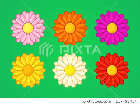 Simple illustrations of flowers in six colors 117486414