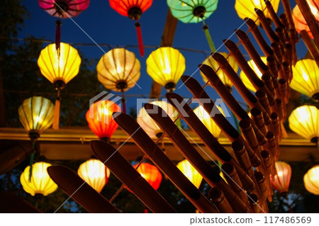 Asian lantern and bamboo folk instrument (torun) 117486569