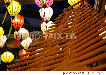 Asian lantern and bamboo folk instrument (torun) 117486573