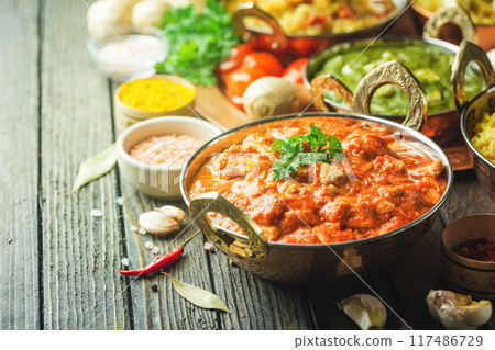 Assorted indian food Assorted indian food 117486729