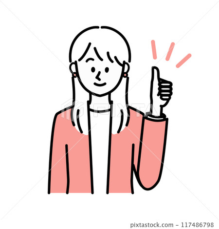 A woman in a suit smiling and showing thumbs up A woman in a suit smiling and showing thumbs up 117486798