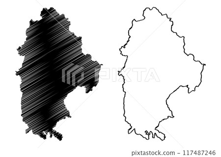 High Peak Non-metropolitan district and Borough (United Kingdom of Great Britain and Northern Ireland, ceremonial county Derbyshire, England) map vector illustration, scribble sketch map 117487246