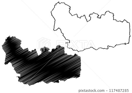 Waverley Non-metropolitan district, borough (United Kingdom of Great Britain and Northern Ireland, ceremonial county Surrey, England) map vector illustration, scribble sketch 117487285