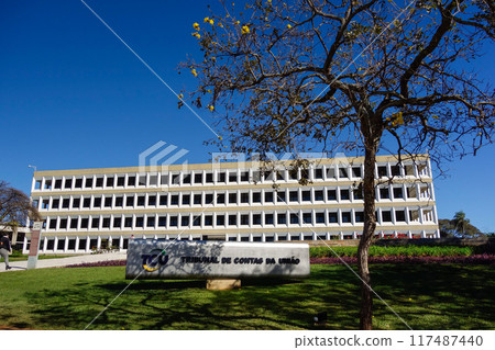 facade of Tribunal de Contas da Uniao building in Brasilia, Brazil. The federal court of accounts facade of Tribunal de Contas da Uniao building in Brasilia, Brazil. The federal court of accounts 117487440
