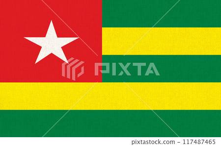 Flag of Togo. Tongolese flag on fabric surface. Togolese Republic Flag of Togo. Tongolese flag on fabric surface. Togolese Republic 117487465