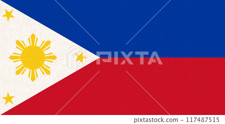 Philippines national fabric flag textile background. Symbol of Asian country Philippines national fabric flag textile background. Symbol of Asian country 117487515