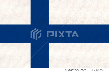 Flag of Finland. Finnish flag on fabric surface. Scandinavian country Flag of Finland. Finnish flag on fabric surface. Scandinavian country 117487518