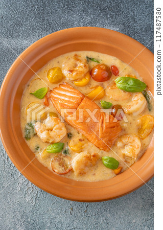 Coconut prawn salmon Coconut prawn salmon 117487580