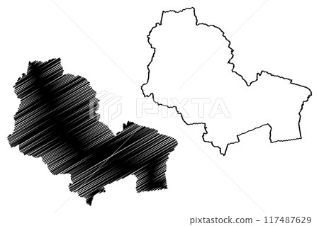 Metropolitan Borough of Wigan (United Kingdom of Great Britain and Northern Ireland, Metropolitan and ceremonial county Greater Manchester, England) map vector illustration, scribble sketch map 117487629