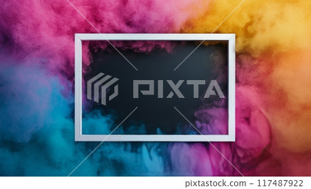 Colorful smoke background with empty frame for creative display 117487922