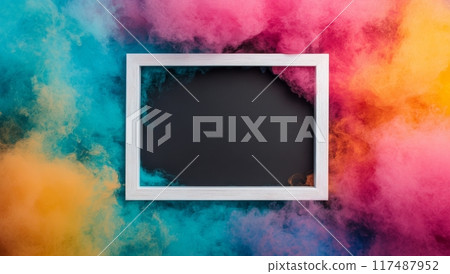 Colorful smoke background with empty frame for creative display 117487952