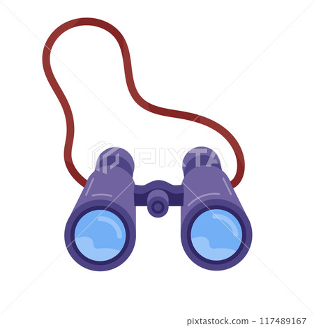Cartoon binocular. Outdoor optical device, camping and hunting equipment flat vector illustration. Binocular on white background 117489167